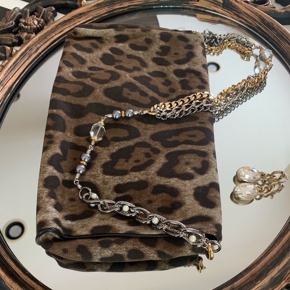 (New) Dolce&Gabbana Jewel Leopard Denim Clutch - Picture 2 of 5